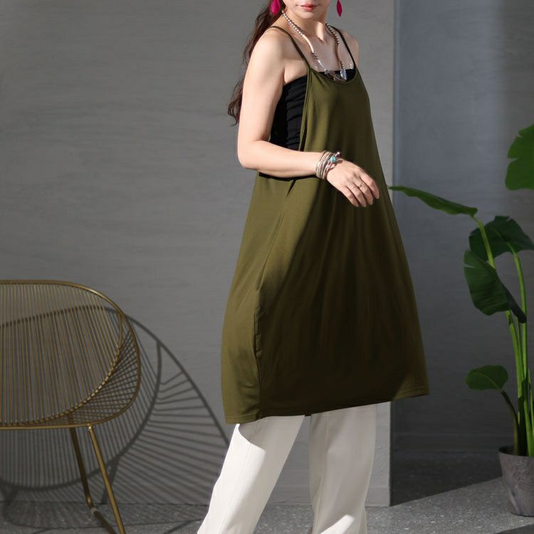 大きいサイズ レディース バックボタンデザインキャミチュニックワンピース　jp482