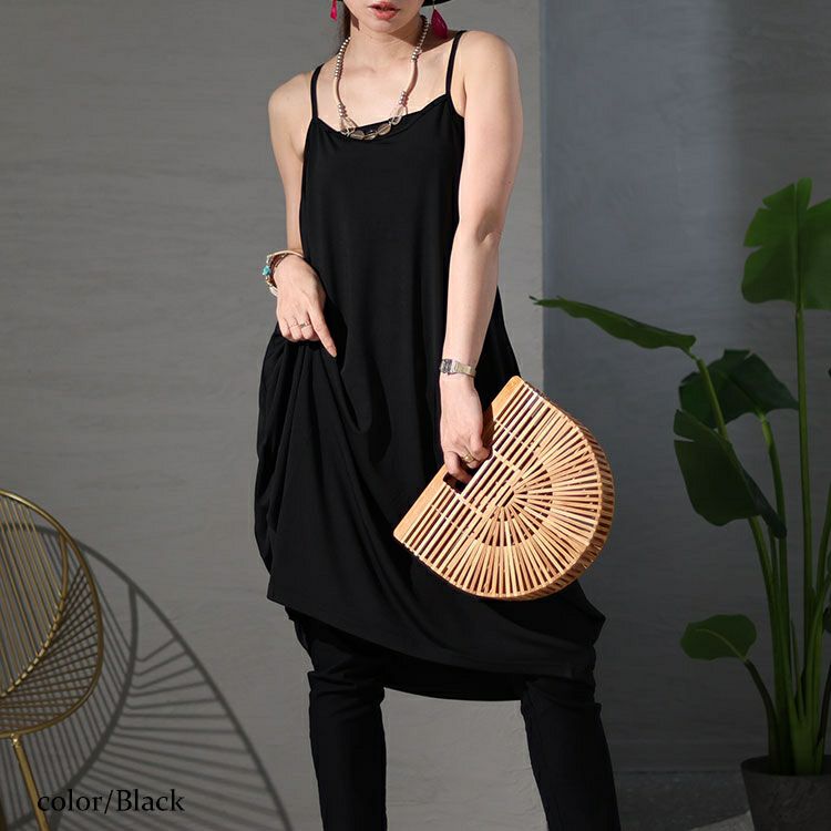 大きいサイズ レディース バックボタンデザインキャミチュニックワンピース　jp482