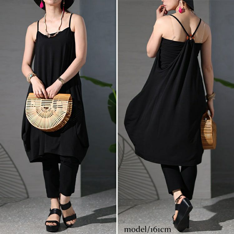 大きいサイズ レディース バックボタンデザインキャミチュニックワンピース　jp482