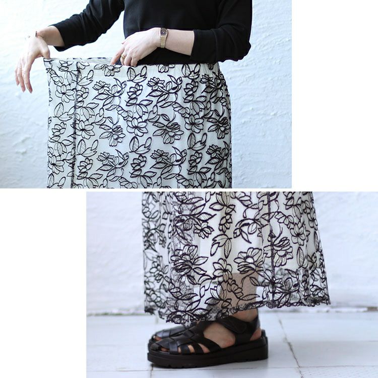 大きいサイズ レディース 花柄刺繍バイカラーマーメイドスカート　jps006