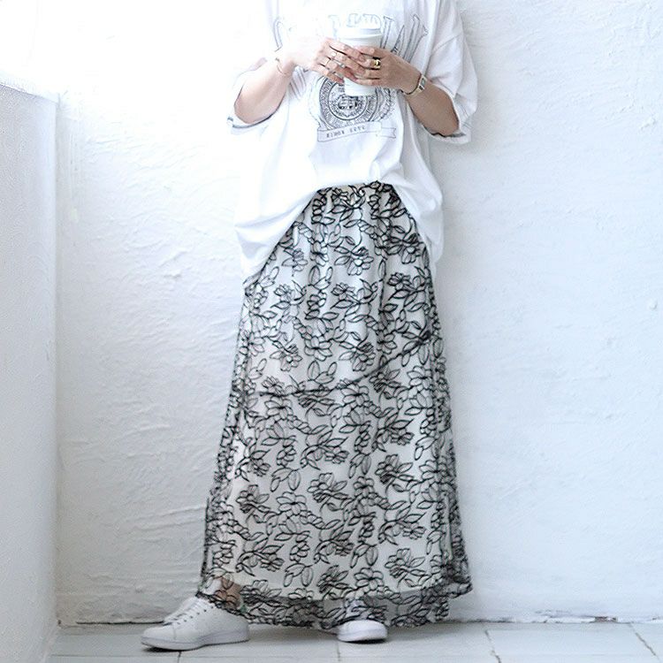 大きいサイズ レディース 花柄刺繍バイカラーマーメイドスカート　jps006