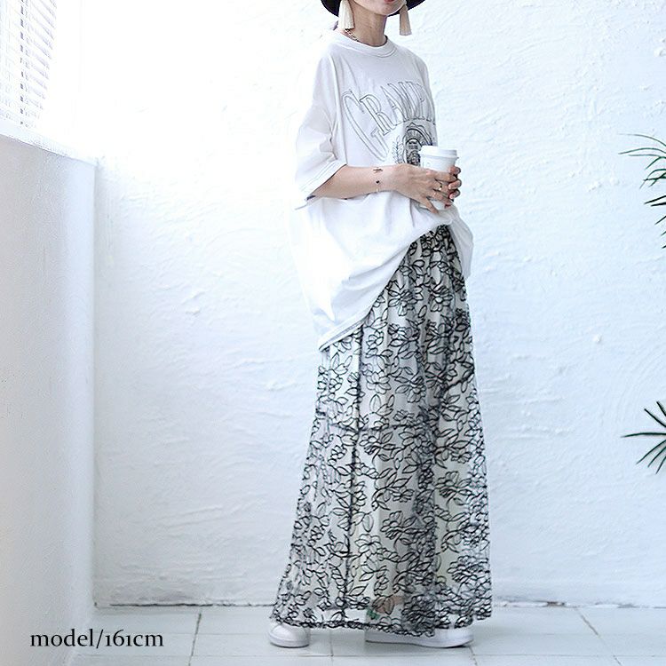 大きいサイズ レディース 花柄刺繍バイカラーマーメイドスカート　jps006