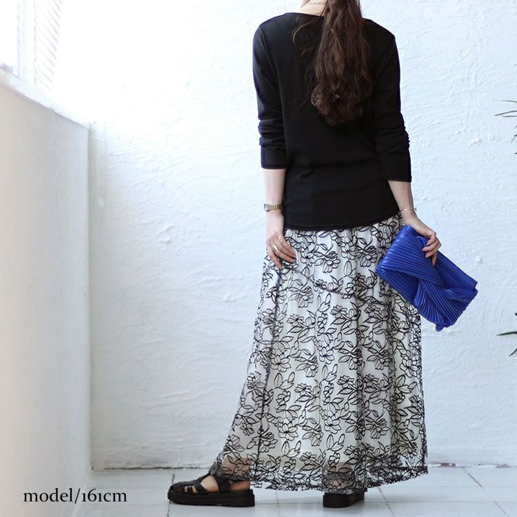 大きいサイズ レディース 花柄刺繍バイカラーマーメイドスカート　jps006
