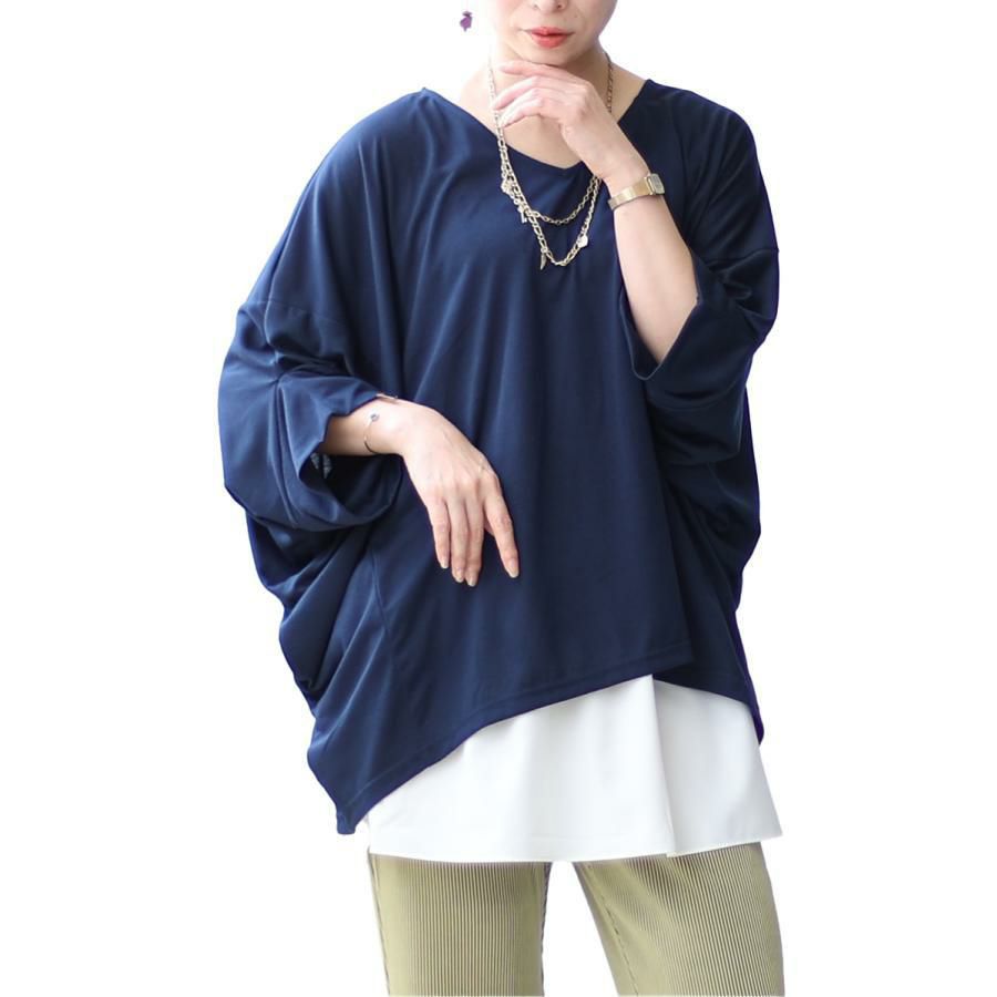 大きいサイズ レディース きものスリーブプルオーバートップス　fem-376 ネイビー