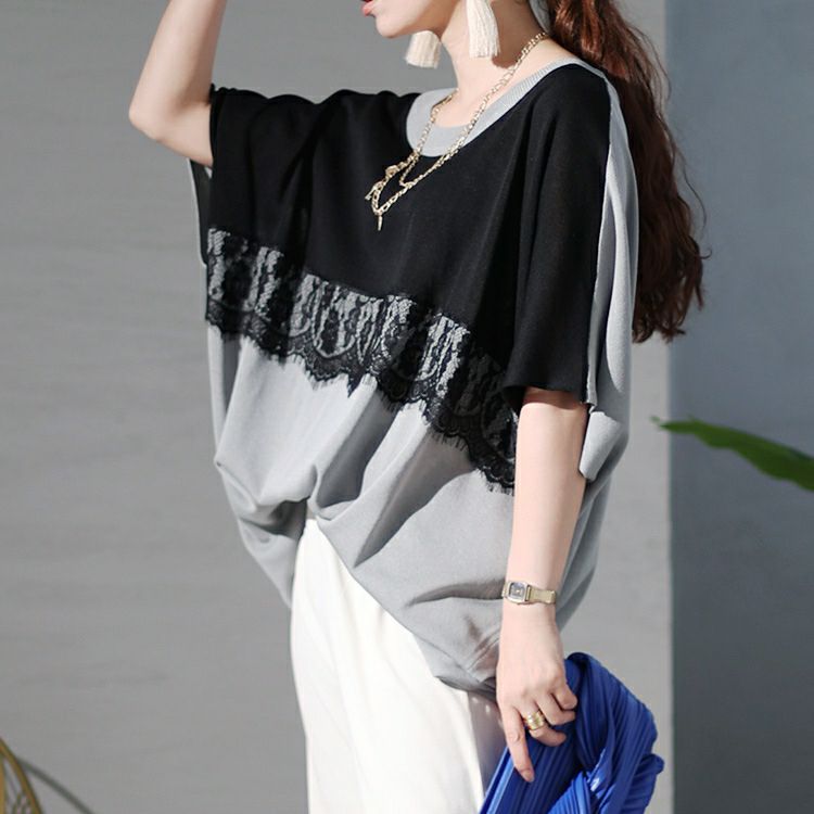 大きいサイズ レディース レースチュニックドルマンニット　bro-0020