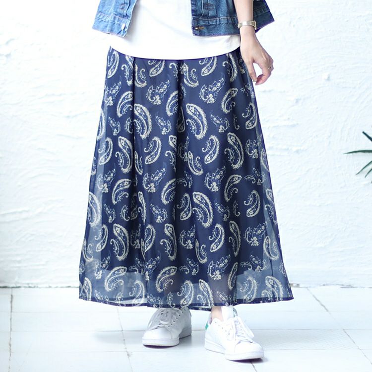 大きいサイズ レディース オーガンジーペイズリープリントスカート　nw-23023