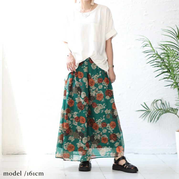 大きいサイズ レディース オーガンジー花柄プリントスカート　nw-23022