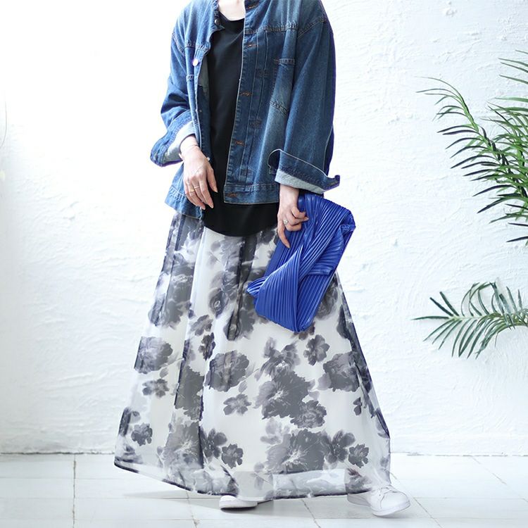 大きいサイズ レディース オーガンジー花柄プリントスカート　nw-23021 【メール便可】