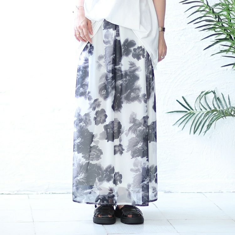 大きいサイズ レディース オーガンジー花柄プリントスカート　nw-23021 【メール便可】