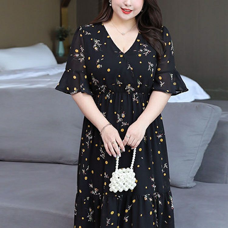 大きいサイズ レディース 花柄ティアードシフォンワンピース　goldy-1340