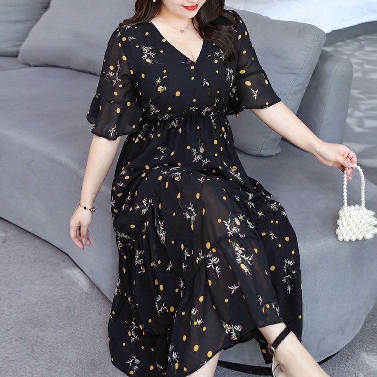 大きいサイズ レディース 花柄ティアードシフォンワンピース　goldy-1340