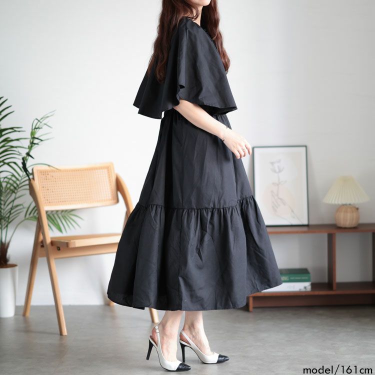 大きいサイズ レディース ケープ付きティアードワンピース sada-6872