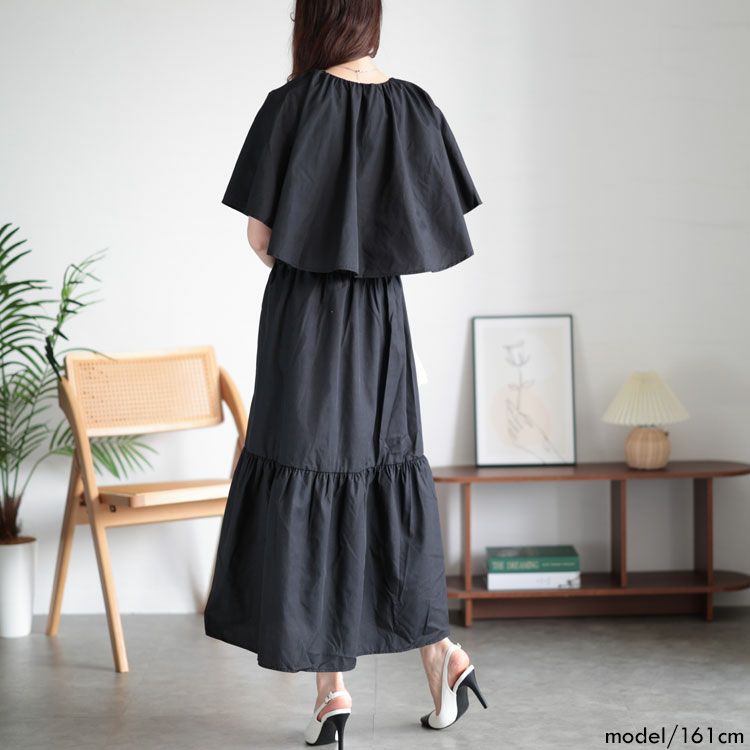 大きいサイズ レディース ケープ付きティアードワンピース　sada-6872