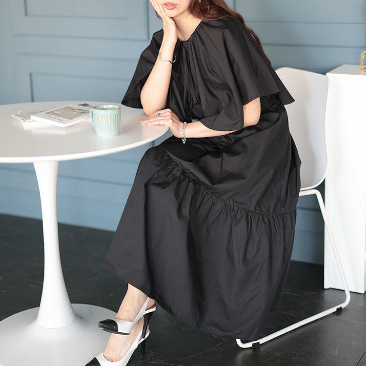 大きいサイズ レディース ケープ付きティアードワンピース sada-6872