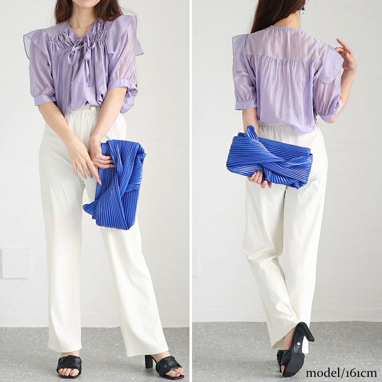 大きいサイズ レディース ダブルリボンフリルシアーブラウス　goldy-1309 【ゆうパケット可】