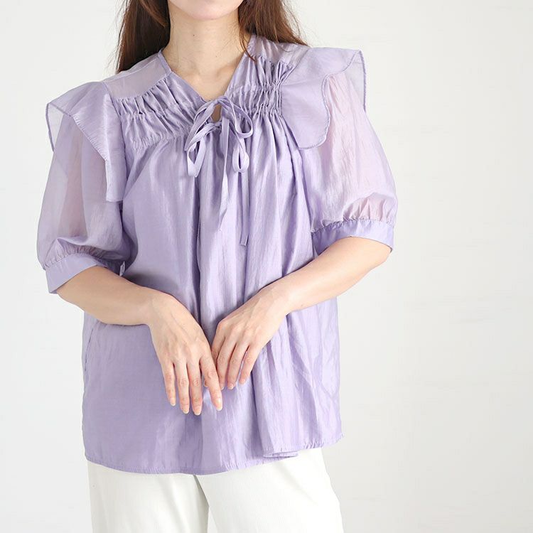 大きいサイズ レディース ダブルリボンフリルシアーブラウス　goldy-1309 【ゆうパケット可】