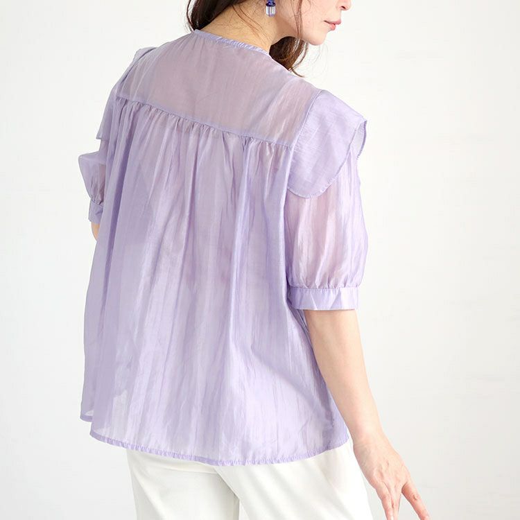 大きいサイズ レディース ダブルリボンフリルシアーブラウス　goldy-1309 【ゆうパケット可】