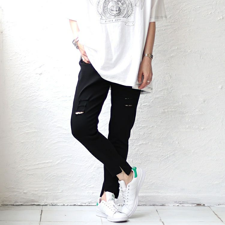 大きいサイズ レディース ダブルボタンダメージスキニーパンツ　goldy-1333 【メール便可】