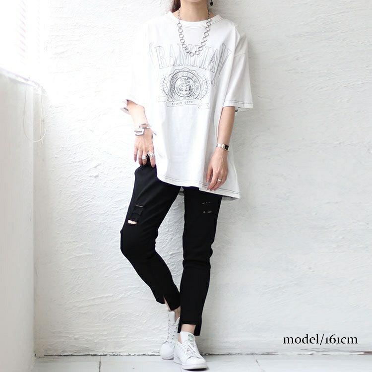 大きいサイズ レディース ダブルボタンダメージスキニーパンツ　goldy-1333 【メール便可】