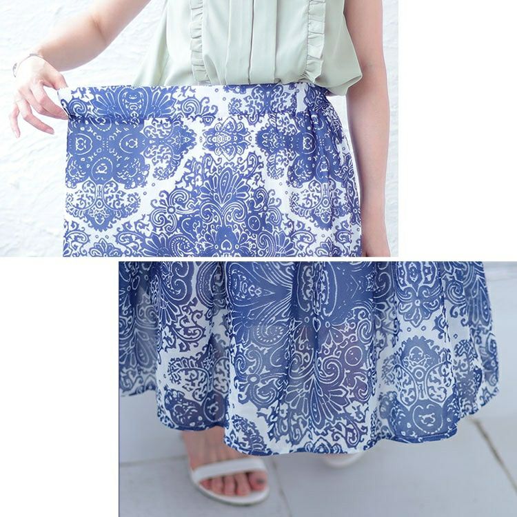 大きいサイズ レディース ダマスク柄ティアードロングスカート　jp479