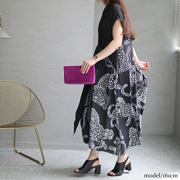 大きいサイズ レディース ヒョウ柄切替えデザインワンピース　goldy-1353 【ゆうパケット可】