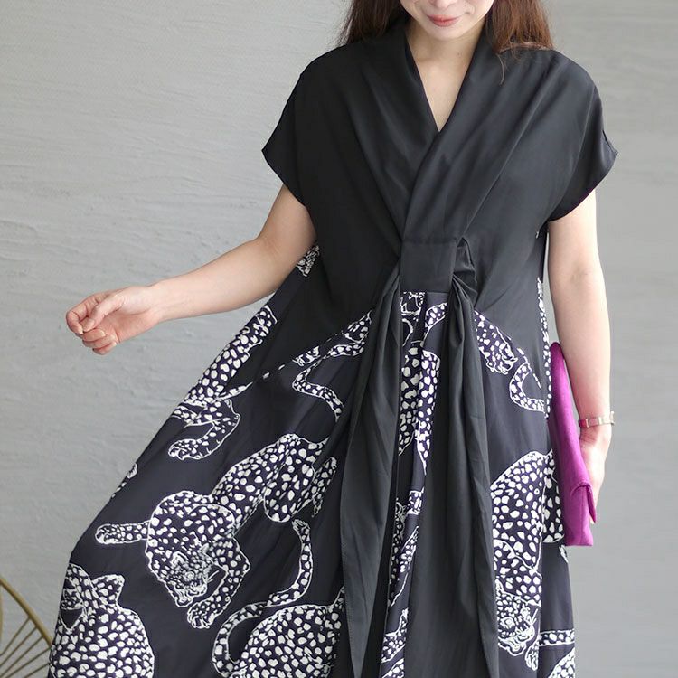 大きいサイズ レディース ヒョウ柄切替えデザインワンピース　goldy-1353 【ゆうパケット可】