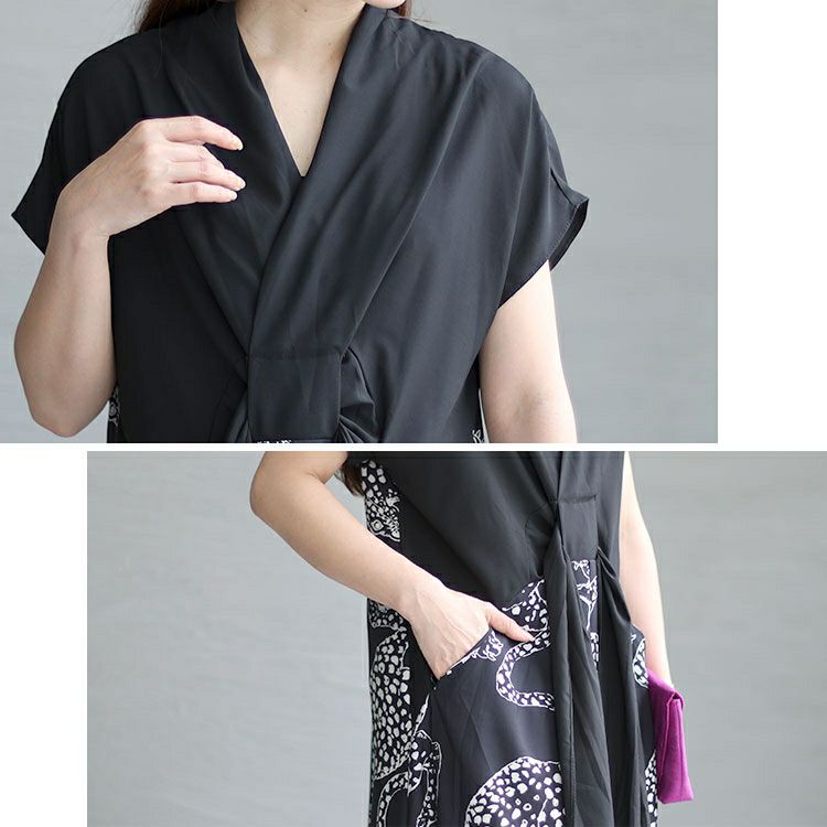 大きいサイズ レディース ヒョウ柄切替えデザインワンピース　goldy-1353 【ゆうパケット可】