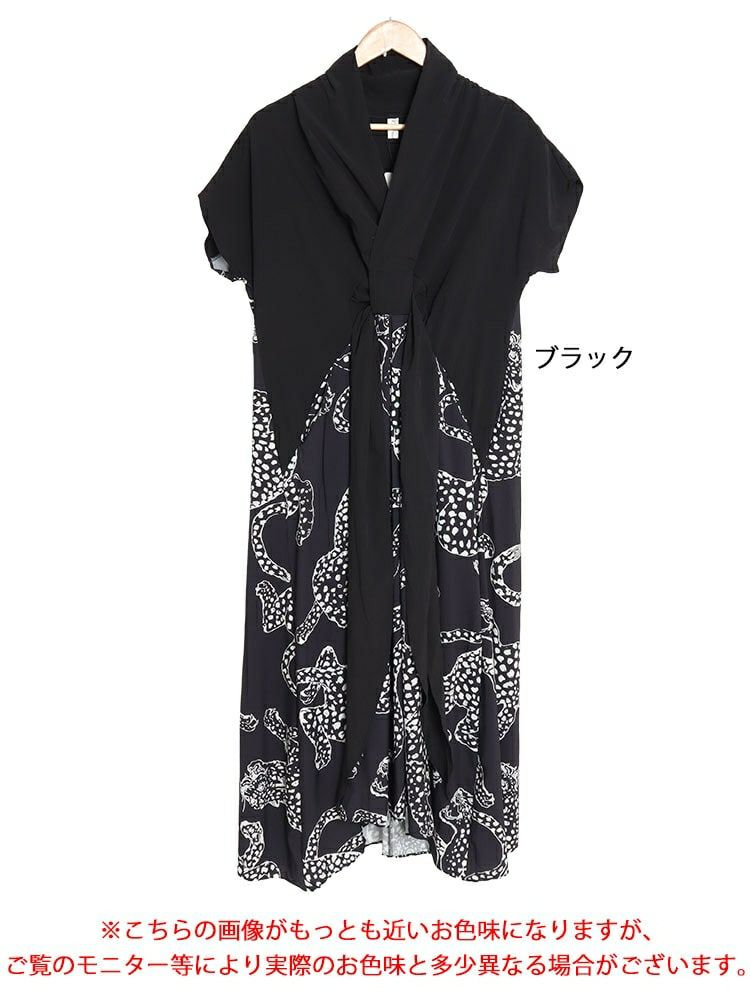 大きいサイズ レディース ヒョウ柄切替えデザインワンピース　goldy-1353 【ゆうパケット可】