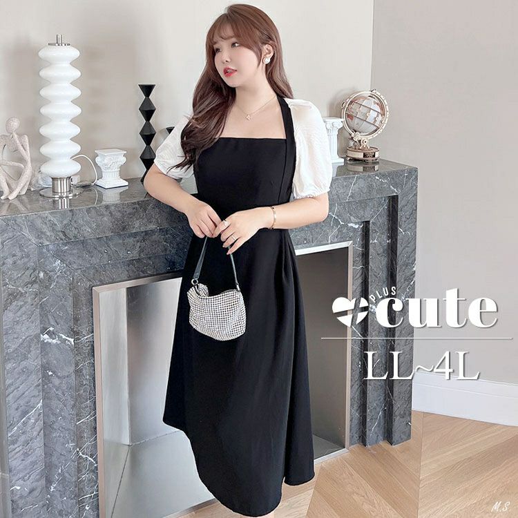 大きいサイズ レディース バックオープンフレアワンピース　goldy-1314