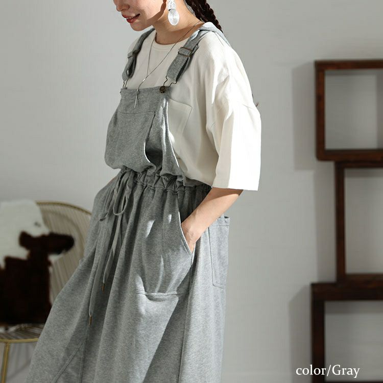 大きいサイズ レディース フード付きスウェットサロペットスカート　jps001