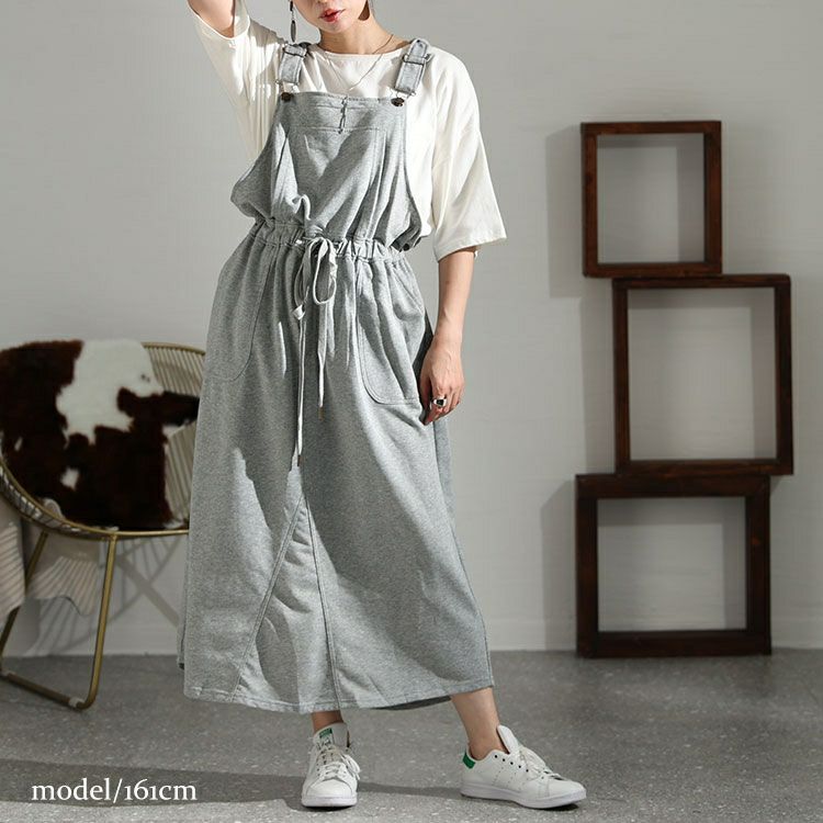 大きいサイズ レディース フード付きスウェットサロペットスカート　jps001