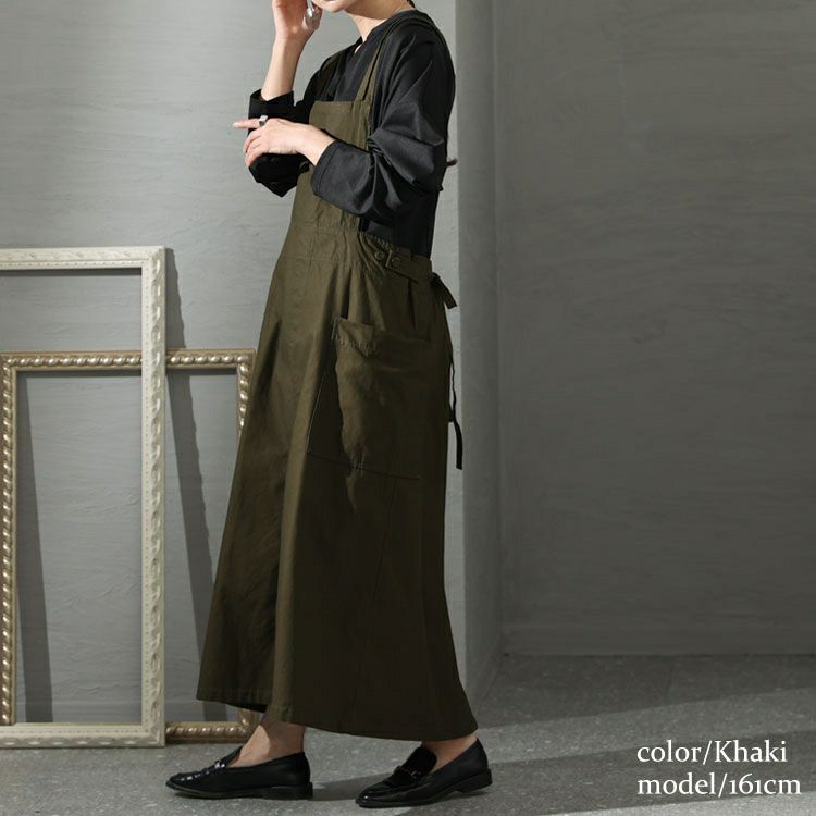 大きいサイズ レディース ツイルエプロンサロペットスカート　wc-0296