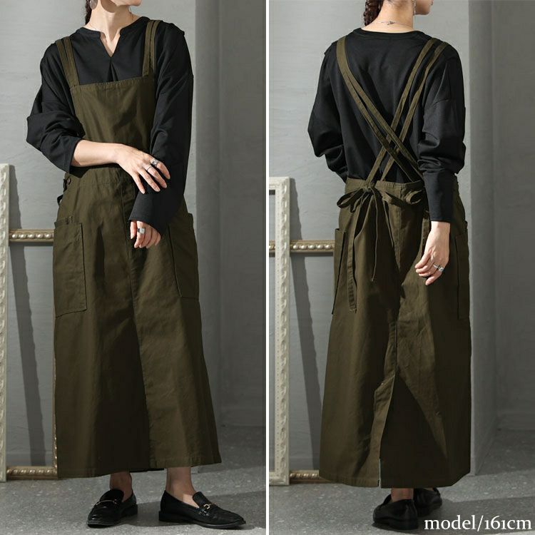 大きいサイズ レディース ツイルエプロンサロペットスカート　wc-0296