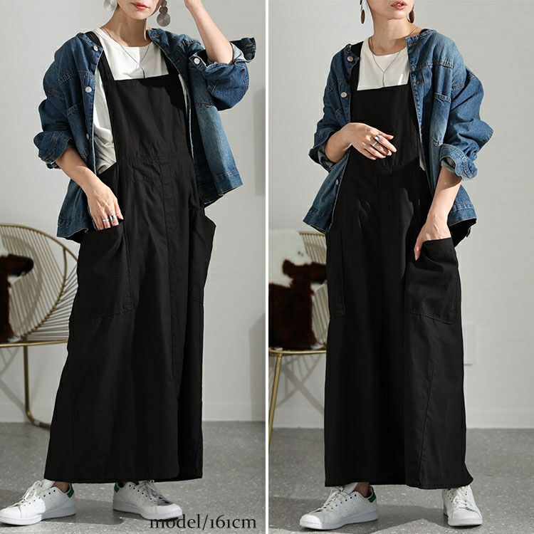 大きいサイズ レディース ツイルエプロンサロペットスカート　wc-0296