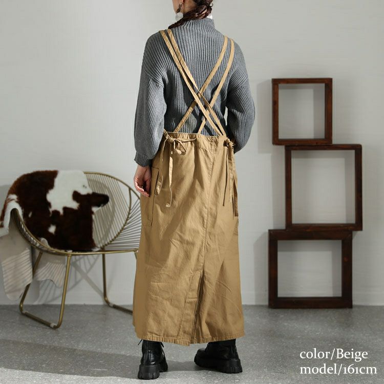 大きいサイズ レディース ツイルエプロンサロペットスカート　wc-0296