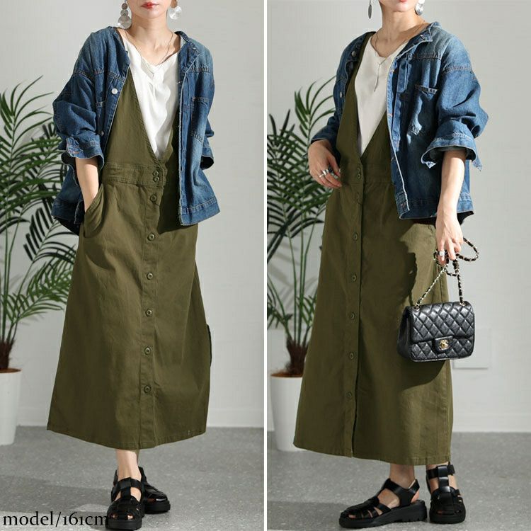 大きいサイズ レディース フロントボタンジャンパーツイルスカート　wc-0251