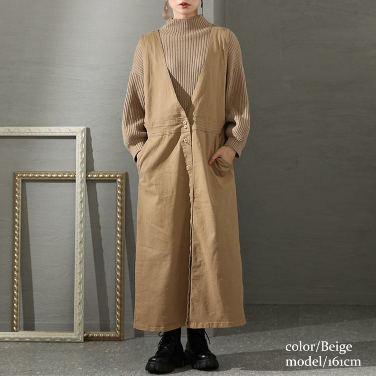 大きいサイズ レディース フロントボタンジャンパーツイルスカート　wc-0251 ベージュ