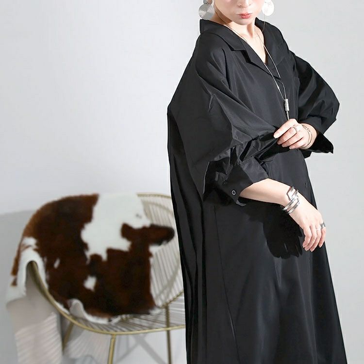 大きいサイズ レディース バックプリーツシャツワンピース　nw-23008