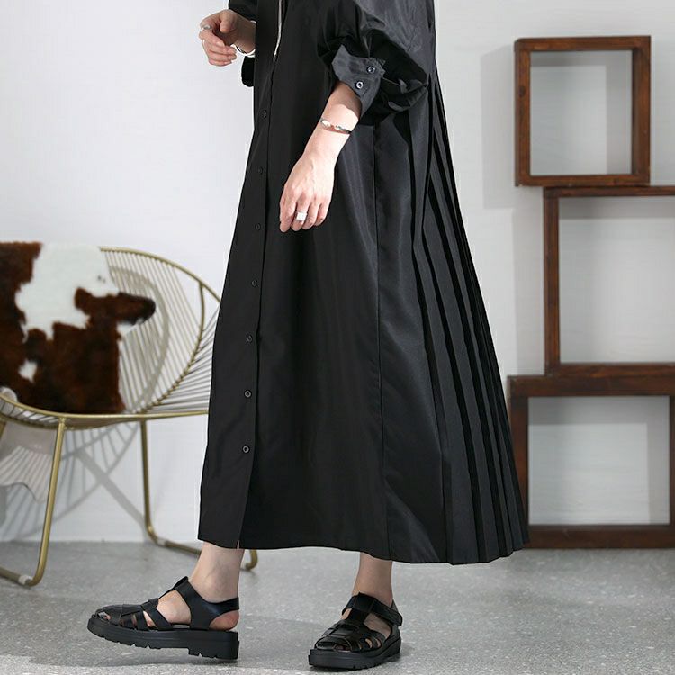 大きいサイズ レディース バックプリーツシャツワンピース　nw-23008