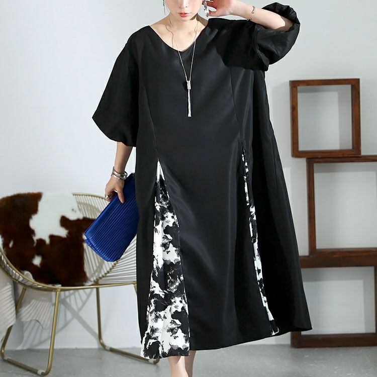 大きいサイズ レディース アート柄切替えワンピース　nw-23007