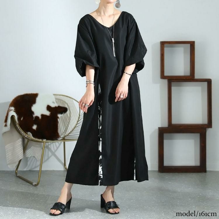 大きいサイズ レディース アート柄切替えワンピース　nw-23007 ブラック