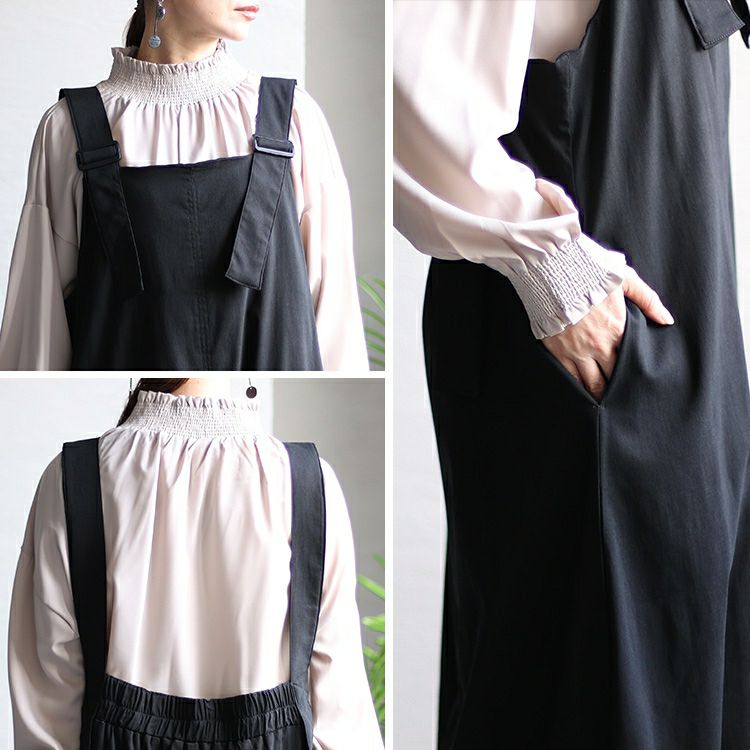 大きいサイズ レディース コクーンシルエットエプロンワンピース　nw-23012