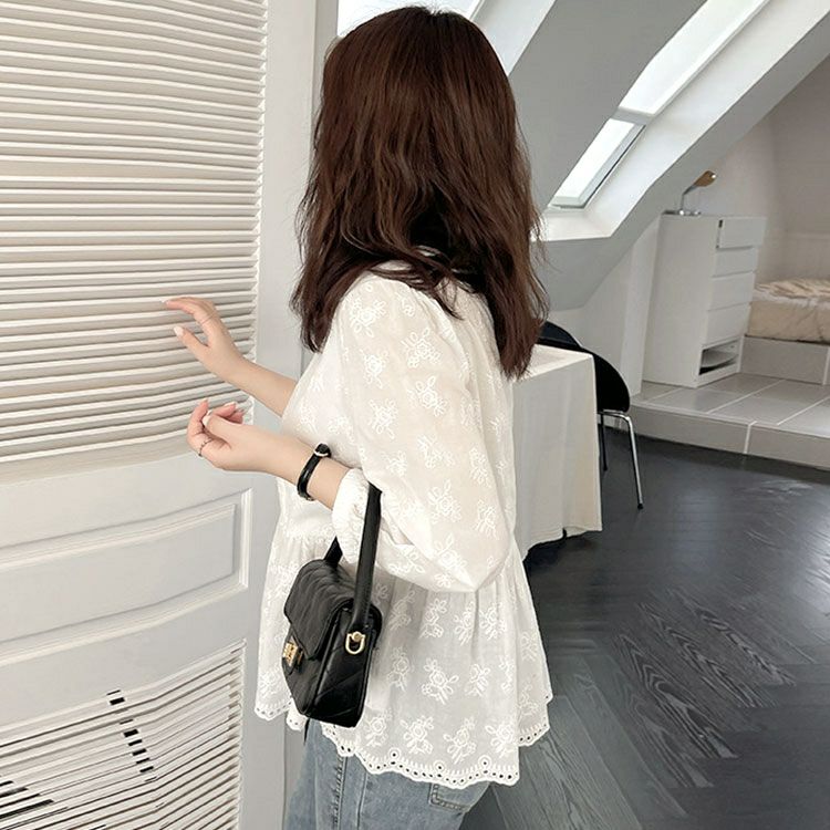 大きいサイズ レディース 花刺繍フレアトップス　goldy-1360 【メール便可】