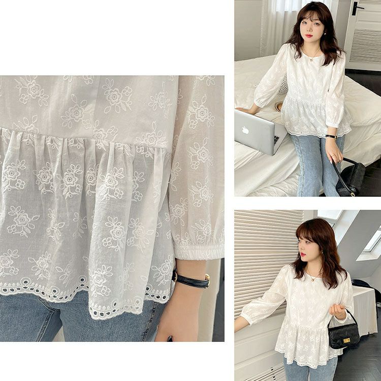 大きいサイズ レディース 花刺繍フレアトップス　goldy-1360 【メール便可】