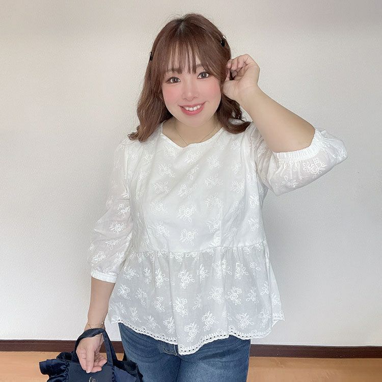 大きいサイズ レディース 花刺繍フレアトップス　goldy-1360 【メール便可】