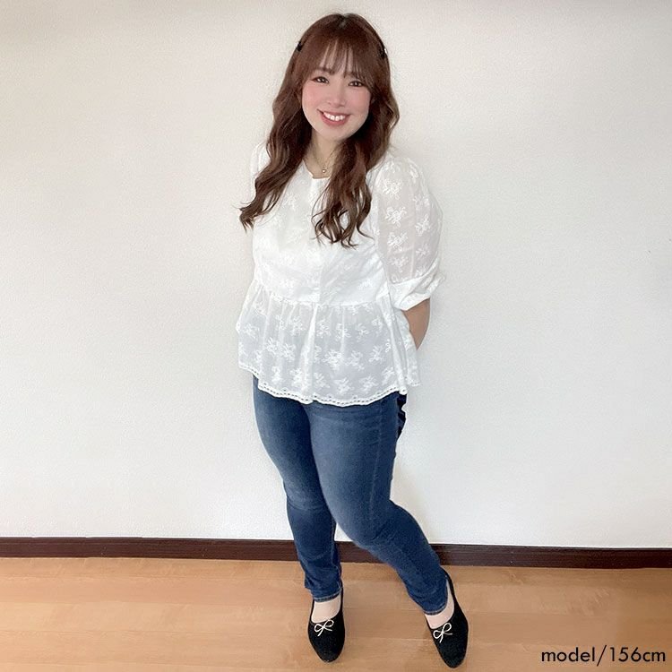 大きいサイズ レディース 花刺繍フレアトップス　goldy-1360 【メール便可】