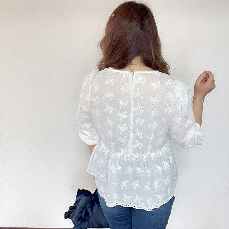 大きいサイズ レディース 花刺繍フレアトップス　goldy-1360 【メール便可】