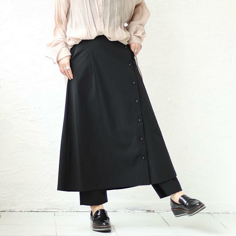 大きいサイズ レディース サイドボタンカフェパンツ　sw-0561 ブラック