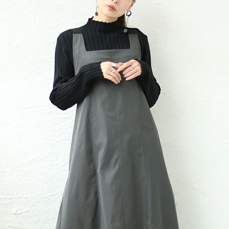 大きいサイズ レディース 前剥ぎデザインセンターラインエプロンワンピース　nw-23031