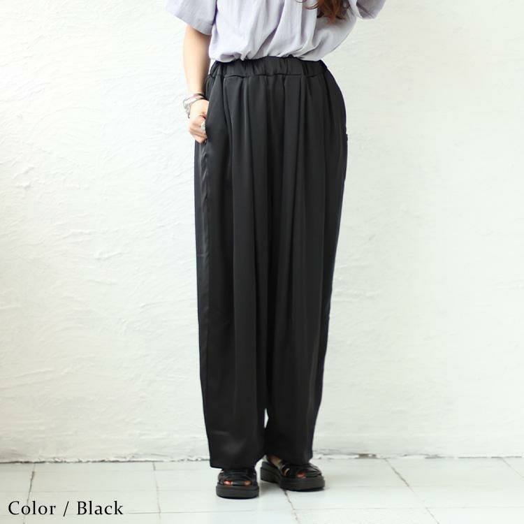 大きいサイズ レディース ウエストタックパンツ　nw-23030 ブラック